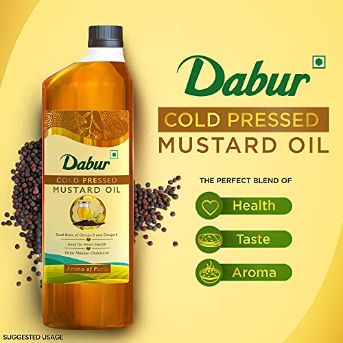 DABUR Cold Pressed Mustard Oil -1L : Healthy Cooking Oil with the Goodness of Omega 3 & 6