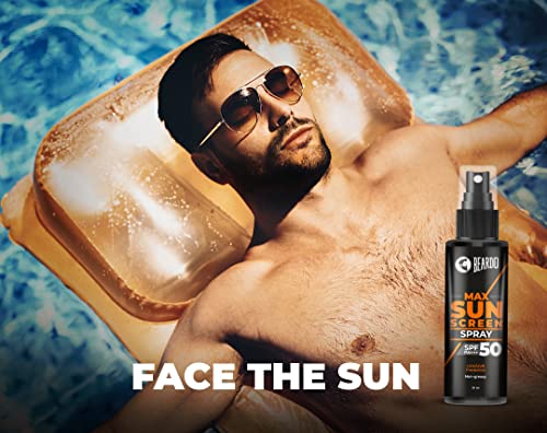 Beardo Max Sunscreen Spray SPF-50 P+++ for Indian men, 50ml | Non-greasy Sunscreen | Suitable for Oily, Acne Prone Skin | Oil Free Sunscreen