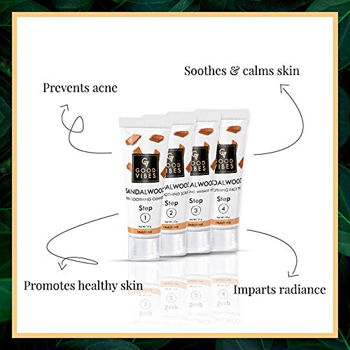 Good Vibes Sandalwood Skin Soothing Facial Kit - 4 Step Skin Care Includes Cleanser, Scrub, Cream and Pack - 10 g each - Cruelty Free