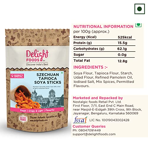 Delight Foods Maharashtrian Snacks - SOYA Stick (Diet- Low Oil) | Namkeen, Savory, Chips, Healthy Snacks (Szechuan Tapioca SOYA Sticks 200g)