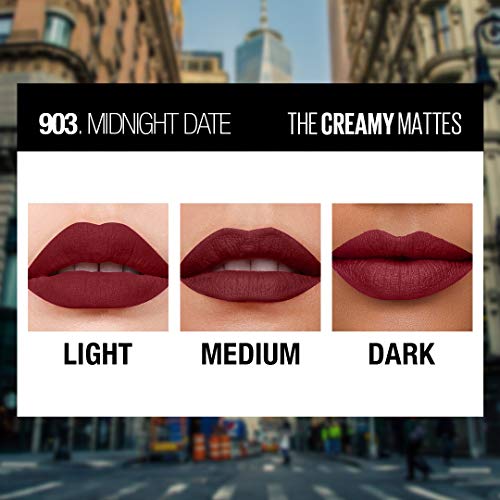 Maybelline New York Color Sensational Creamy Matte Lipstick, 903 Midnight Date, 3.9g