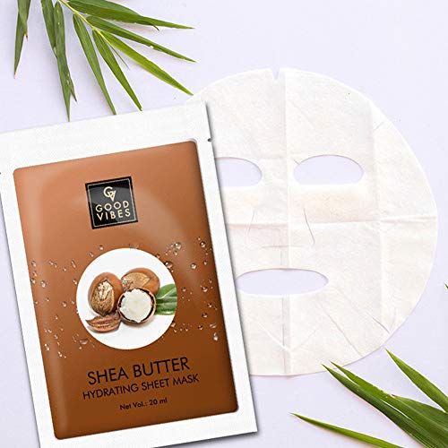 Good Vibes Shea Butter Hydrating Sheet Mask (Pack of 3) | Lightweight Hydrating Moisturizing Softening Face Serum Sheet Mask For All Skin Types | No Animal Testing