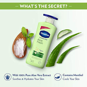 Vaseline Intensive Care Aloe Fresh Hydrating Body Lotion 400 ml, Daily Moisturizer for Dry Skin, Gives Non-Greasy, Glowing Skin - For Men & Women
