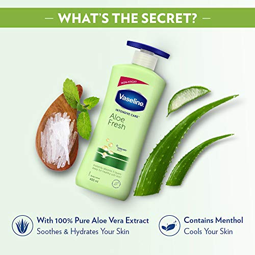 Vaseline Intensive Care Aloe Fresh Hydrating Body Lotion 400 ml, Daily Moisturizer for Dry Skin, Gives Non-Greasy, Glowing Skin - For Men & Women
