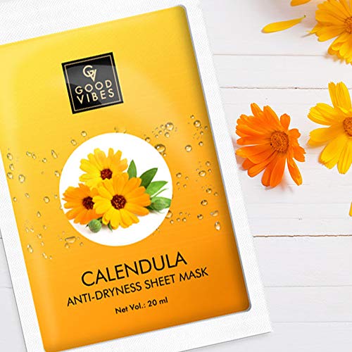 Good Vibes Calendula Anti-Dryness Sheet Mask (Pack of 3) | Lightweight Hydrating Moisturizing Softening Face Serum Sheet Mask For All Skin Types | No Animal Testing