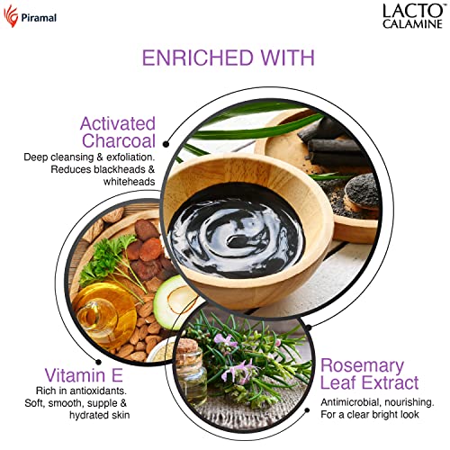 Lacto Calamine Face Peel Off Mask with Activated Charcoal and Vitamin E for deep pore cleansing, removing blackheads and whiteheads & fresh glowing skin – No Parabens No Sulphates, Black, 120 g