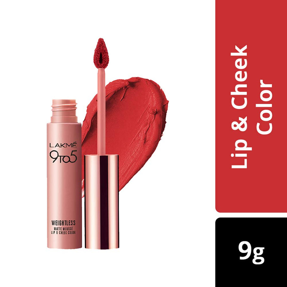 Lakme 9 to 5 Weightless Matte Mouse Lip and Cheek Color, Rouge Satin, 9g