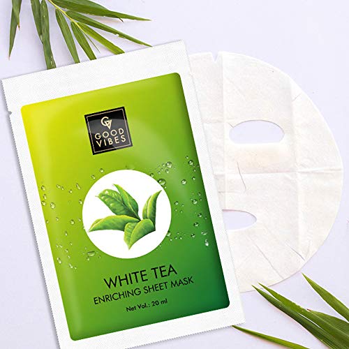 Good Vibes White Tea Enriching Sheet Mask (Pack of 3) | Lightweight Hydrating Moisturizing Softening Face Serum Sheet Mask For All Skin Types | No Animal Testing