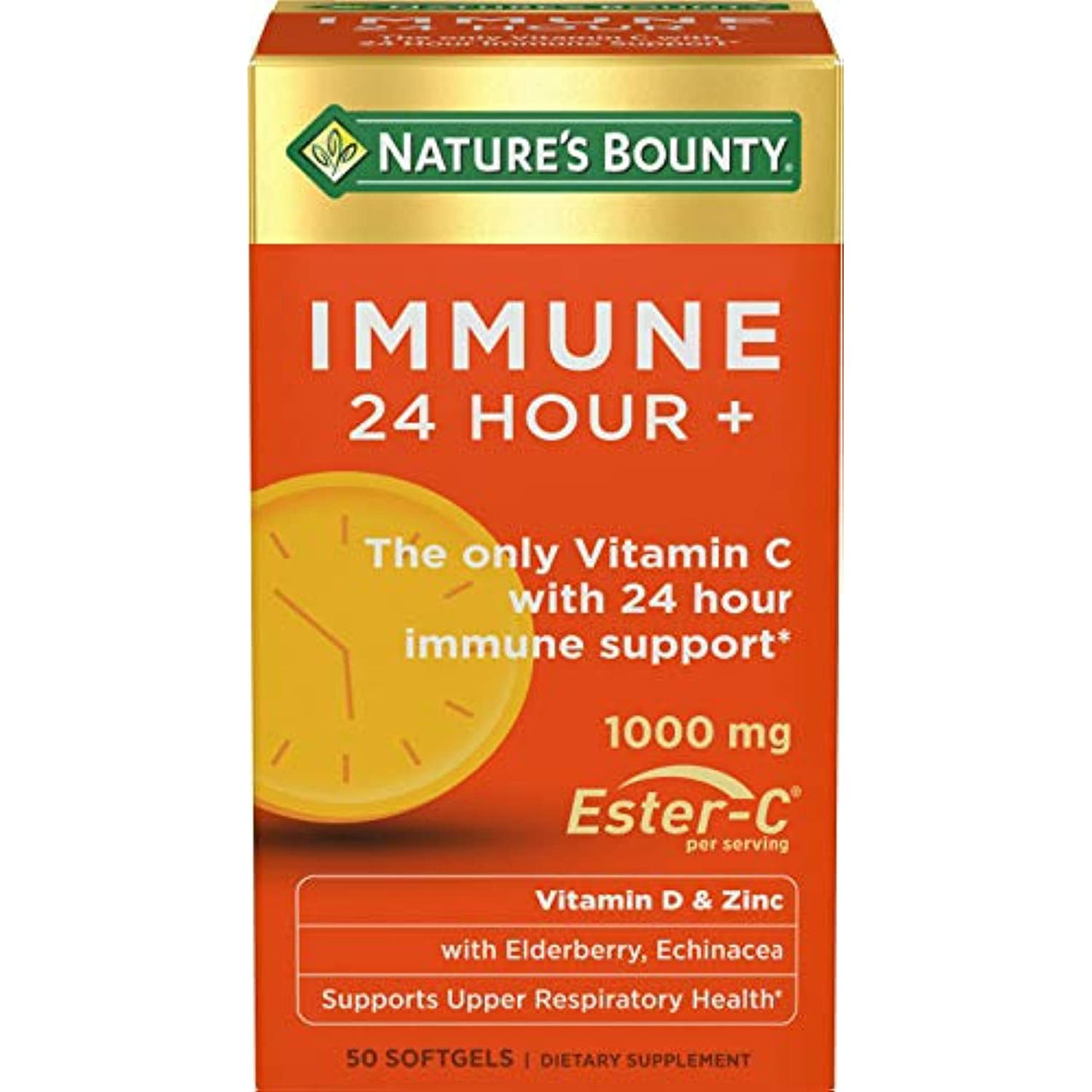 Nature's  Bounty Immune 24 Vitamin C, D & Zinc for Immune Support, 1000 mg Softgels, 50 Count