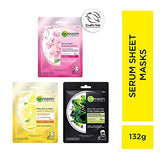Garnier Serum Masks, 86g - (Light Complete 30g x 1 Pack + Sakura Glow 28g x 1 Pack + Pure Charcoal 28g x 1 Pack) (Gross Weight 128g)