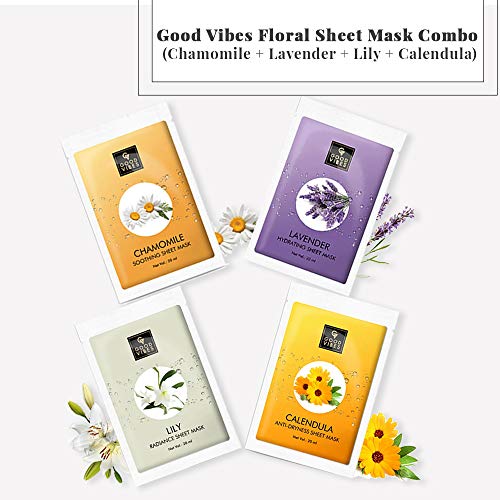 Good Vibes Floral Sheet Mask Combo (Chamomile + Lavender + Lily + Calendula)