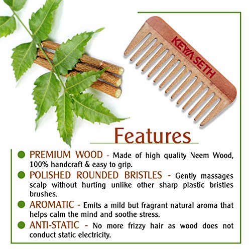 Keya Seth Aromatherapy, Neem Wooden Comb Wide Tooth for Hair Growth for Men & Women All Purpose Small Size.