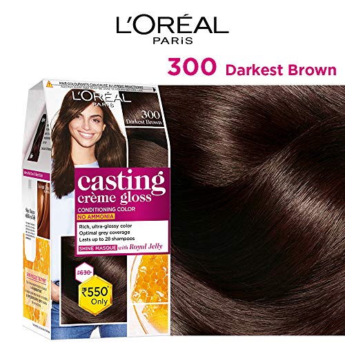 L'Oreal Paris Casting Crème Gloss Conditioning Hair Color, 87.5g + 72ml - Darkest Brown 300 (Pack of 1)