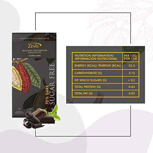 Zevic 70% Belgian Sugar Free Dark Chocolate with Stevia, 96 gm - Pack of 2 VEGAN | KETO FRIENDLY | PLANT SWEETENED| GLUTEN-FREE