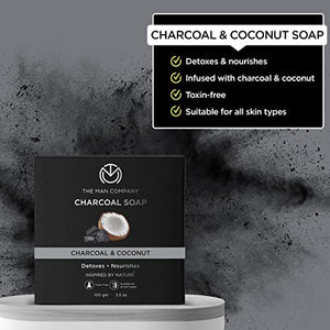 The Man Company Charcoal Soap with Coconut | Detoxes & Nourishes | Infused With Charcoal & Coconut | Toxin-free | Suitable For All Skin Types | Prevents Dryness | Removes Dead Skin - 100gm*2