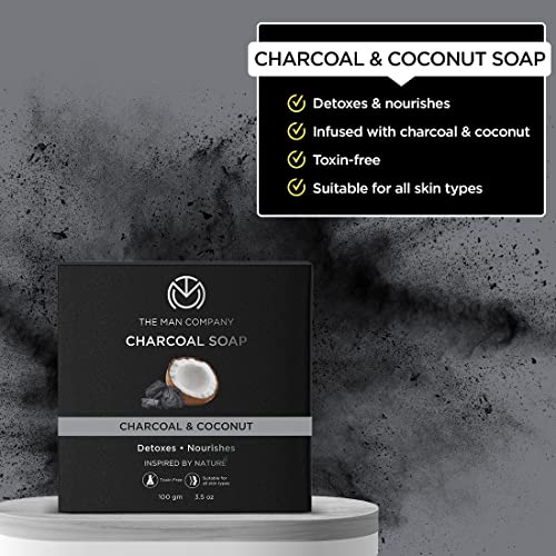 The Man Company Charcoal Soap with Coconut | Detoxes & Nourishes | Infused With Charcoal & Coconut | Toxin-free | Suitable For All Skin Types | Prevents Dryness | Removes Dead Skin - 100gm*2