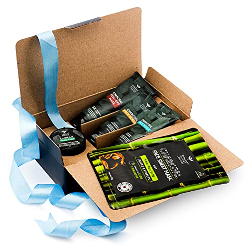 Bombay Shaving Company Charcoal De-Tan & Detox Gift Kit | Charcoal Face Wash, Charcoal Scrub, Charcoal Peel-Off Mask, Charcoal Face Pack, Charcoal Sheet Face Mask | Gift Kit for Men