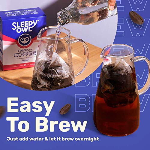 Sleepy Owl Coffee Hazelnut Cold Brew Packs | Set of 5 Packs - Makes 15 Cups |3 Step Brew - No Equipment Required | 100% Arabica Beans - Sourced Directly from Farms