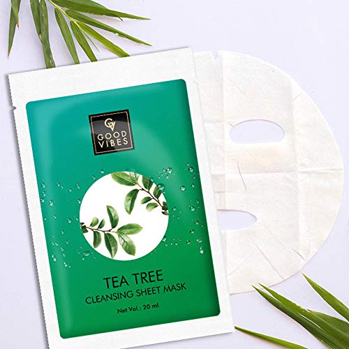 Good Vibes Tea Tree Cleansing Sheet Mask (Pack of 3) | Lightweight Hydrating Moisturizing Softening Face Serum Sheet Mask For All Skin Types | No Animal Testing