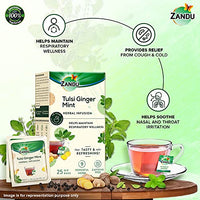 Zandu Tulsi Ginger Mint Herbal Infusion, a Herbal Tea Enriched with Ayurvedic Ingredients (Pack of 25 Tea Bags X 2)
