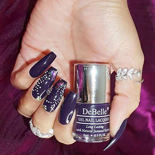 DeBelle Gel Nail Polish Royale' Viola (Dark Violet), 8 ml - Enriched with natural Seaweed Extract, cruelty Free, Toxic Free