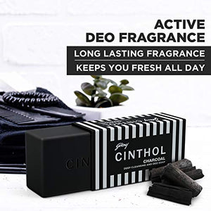 Cinthol Charcoal Deep Cleansing and Deo Bath Soap for Oil-free Skin, Pack of 3 (125g each)