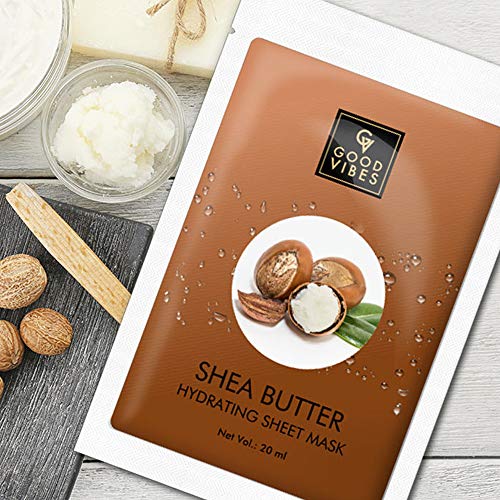 Good Vibes Shea Butter Hydrating Sheet Mask (Pack of 3) | Lightweight Hydrating Moisturizing Softening Face Serum Sheet Mask For All Skin Types | No Animal Testing