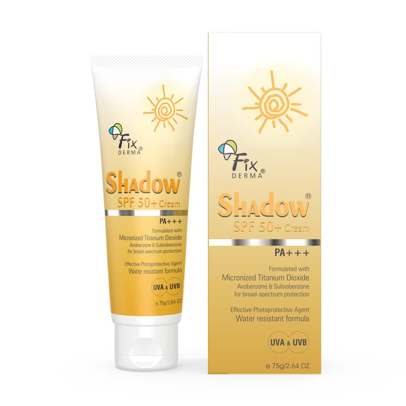 Fixderma shadow SPF 50+ cream, Offers PA+++ Protection, Broad spectrum UV Protection, Provides Moisturization, Water resistant and Non-greasy sunscreen, Suitable for all skin types - 75gm