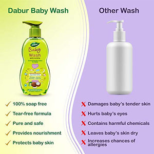Dabur Baby Wash: pH 5.5 balanced with No Harmful Chemicals & Tear Free Formula |Contains Aloe Vera & Calendula |Hypoallergenic & Dermatologically Tested with No Paraben & Phthalates - 500 ml