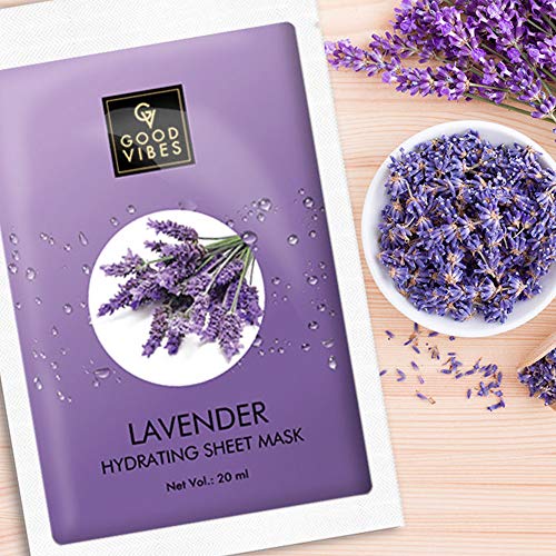 Good Vibes Lavender Hydrating Sheet Mask (Pack of 3) | Lightweight Hydrating Moisturizing Softening Face Serum Sheet Mask For All Skin Types | No Animal Testing