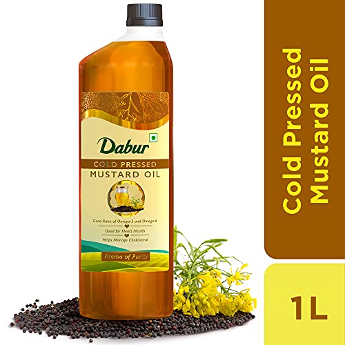 DABUR Cold Pressed Mustard Oil -1L : Healthy Cooking Oil with the Goodness of Omega 3 & 6