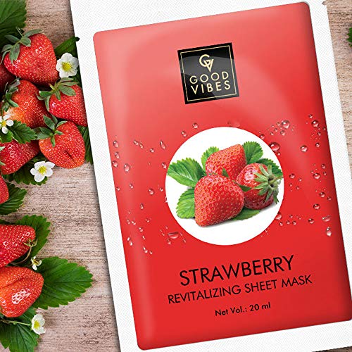 Good Vibes Strawberry Revitalizing Sheet Mask (Pack of 3) | Lightweight Hydrating Moisturizing Softening Face Serum Sheet Mask For All Skin Types | No Animal Testing