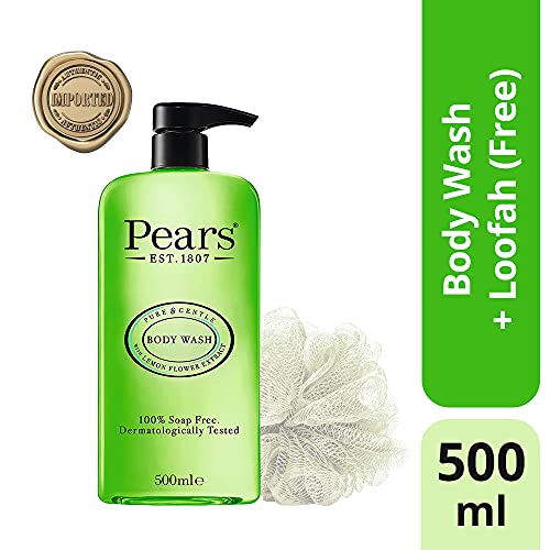 Pears Pure & Gentle Lemon Flower Extract Body Wash With Glycerin , Dermatogically Tested, 100% Soap Free Shower gel,Imported,500 ml (Free Loofah)