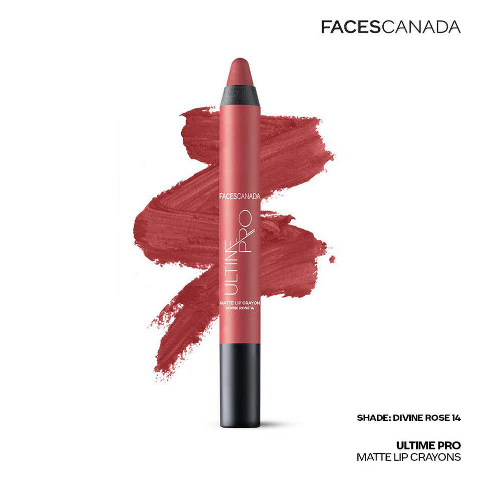 Faces Ultime Pro Matte Lip Crayon With Free Sharpener, Divine Rose 14, 2.8g