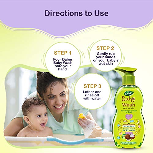 Dabur Baby Wash: pH 5.5 balanced with No Harmful Chemicals & Tear Free Formula |Contains Aloe Vera & Calendula |Hypoallergenic & Dermatologically Tested with No Paraben & Phthalates - 500 ml