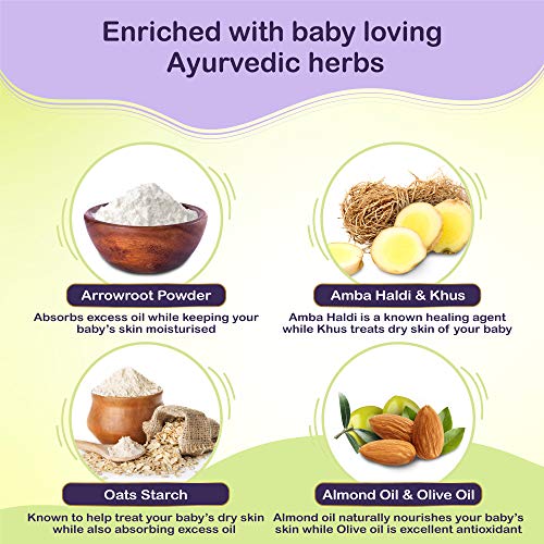 Dabur Baby Powder: No added Talc and Asbestos | Contains Oat Starch , Arrowroot Powder & Amba Haldi |Hypoallergenic & Dermatologically Tested with No Paraben & Phthalates - 300 g