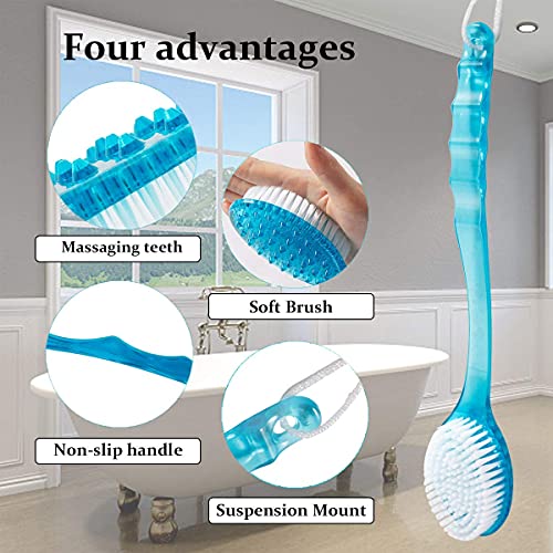 Electomania® Body Bath Shower Back Brush Massager Spa Scrubber Long Handle with Super Soft Bristles Back Scrubber Wholesome Dry Skin Bath Brush (Blue)