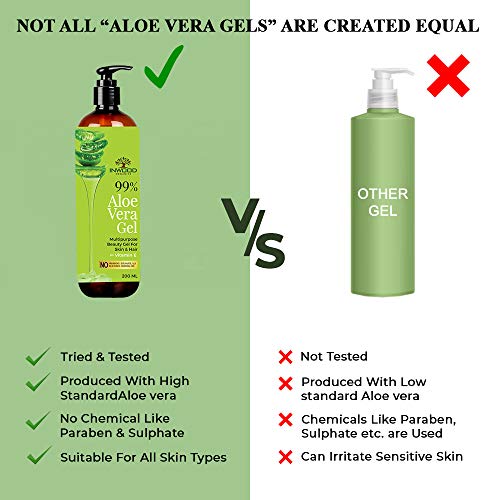 Inwood Organics 99% Pure & Organic Aloe Vera Gel for Face, Skin and Hair with Vitamin E | For All Skin & Hair Types | Multi-purpose Aloe Vera gel | 100% Vegan | Paraben Free - 200 ml
