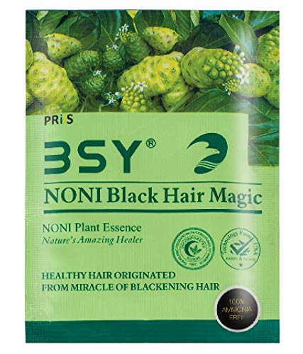 BSY Noni Black Hair Magic (20ml X 10 Sachets) | Hair Dye | Black Hair Dye |100% Ammonia Free | Anti Hair fall Hair Color | Fruit based Hair Color Shampoo | 5 minutes hair color | Noni hair color.