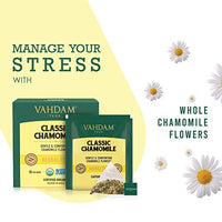 VAHDAM, Organic Chamomile Herbal Tea (15 Pyramid Tea Bags) Caffeine Free, Non-GMO, USDA Organic Ingredients- Chamomile Tea | Floral Flavor | Night Time Beverage, Soothing Tisane