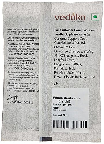 Vedaka Whole Cardamom (Elaichi), 50g