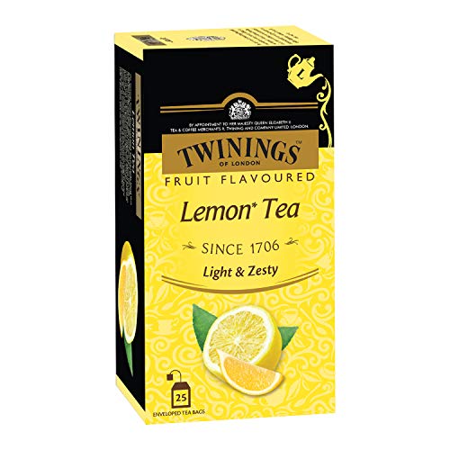 Twinings Lemon Tea, 25 Teabags, Premium Black Tea with Lemon, English Classic Taste, Light Strength, Bright and Zesty Flavor