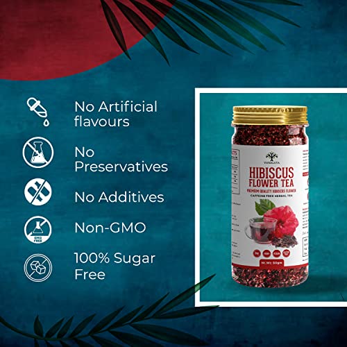 Vanalaya Hibiscus Tea For Glowing Skin, Weight loss Made with 100% Natural Hibiscus Petals (Pack Of 2x50g)