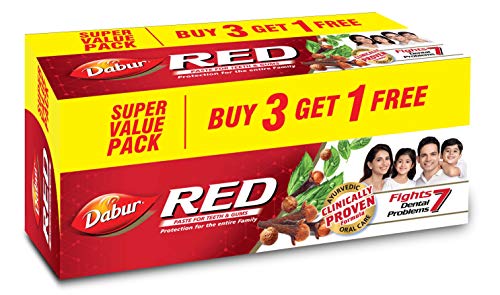 Dabur Red Paste - India's  No.1 Ayurvedic Paste, Provides Protection Plaque Removal, Toothache, Yellow Teeth, Bad Breath- 800g (200gm*4)