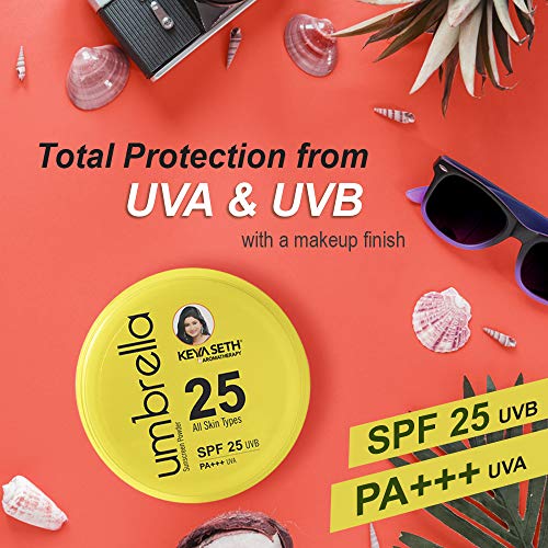 Keya Seth Aromatherapy, Umbrella Sunscreen Powder SPF 25 with PA+++ UV Protection, Sweat Resistant Formula, Makeup Setting & Finishing Loose Powder, Enriched with Micronized Zinc Oxide for Oily Skin 50gm
