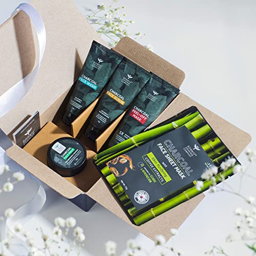 Bombay Shaving Company Charcoal De-Tan & Detox Gift Kit | Charcoal Face Wash, Charcoal Scrub, Charcoal Peel-Off Mask, Charcoal Face Pack, Charcoal Sheet Face Mask | Gift Kit for Men