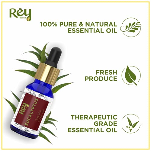 Rey Naturals Eucalyptus Oil, 15 ML 100% Natural For Aromatherapy & Aroma Diffusers For Massage Over Skin, Muscle & Joints