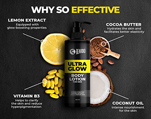 Beardo Ultraglow Body Lotion for Men | Intense Hydration | Absorbs Instantly | Heals & Repairs Skin | 250 ml