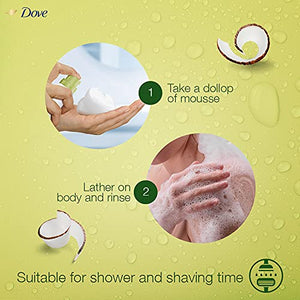 Dove Creamy Shower & Shaving Mousse, Infused with Coconut Oil for Nourishment & Moisture, 24 Hour Softness, Sulphate Free, 200 ml