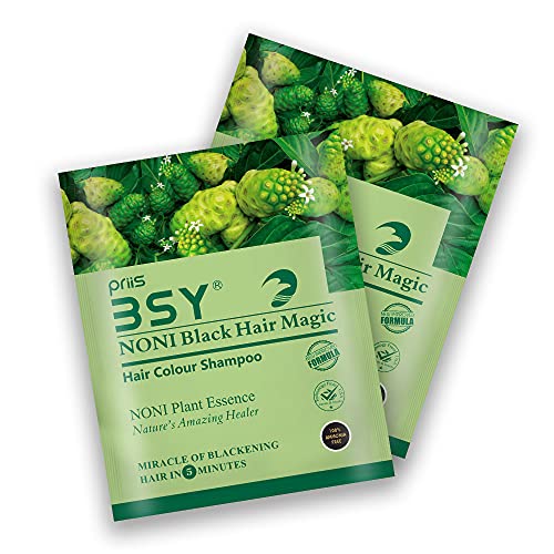 BSY Noni Black Hair Magic (20ml X 10 Sachets) | Hair Dye | Black Hair Dye |100% Ammonia Free | Anti Hair fall Hair Color | Fruit based Hair Color Shampoo | 5 minutes hair color | Noni hair color.